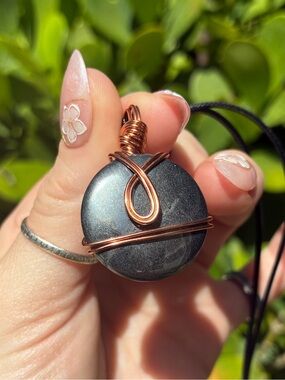 Handmade Wire Wrapped Hematite Gemstone Coin Pendant Necklace
